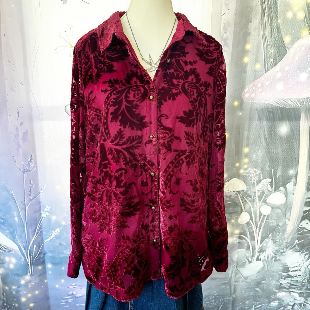 Soft Surroundings womens Floreat Velvet Burnout Top size Medium Red Lined Boho